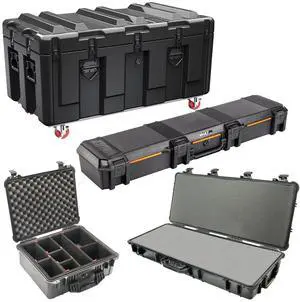 Pelican AL4824-1604 Single Hinged Lid Trunk with Foam & Casters, 15.8" Bottom Depth with Rifle Case, Foam Insert and Travel Vault Case