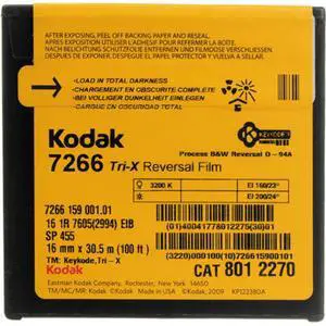 Kodak TXR455 Tri-X Black & White Reversal Movie Film, 16mm, 100' Roll #8012270