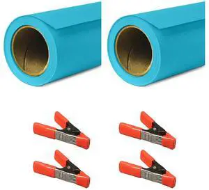 Savage 53"x36' Widetone Seamless Background Paper, True Blue, 2-Pack, Bundle with 4x 1-1/4x1" Steel Spring Orange Clamp