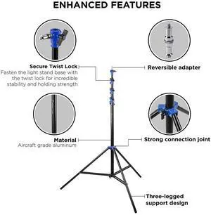 Flashpoint Flashpoint 13' Blue Color Coded Pro Air Cushioned Heavy Duty Light Stand for Photography, Lightwight, Portable and Durable Photography Light Stand Tripod is Suitable for Pro Photography