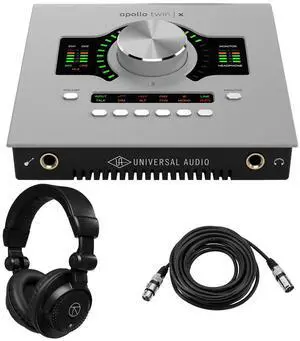 Universal Audio Apollo Twin X DUO Gen 2 Thunderbolt 3 Audio Interface with Studio+ Plug-Ins with Closed-Back Studio Monitor Headphones and Value Series XLR M to F Professional Microphone Cable - 25'