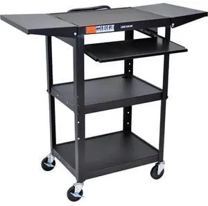 Luxor Adjustable Height Steel Utility Cart with Keyboard Tray and Drop Leaf Shelves, Black