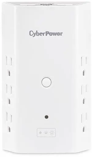 CyberPower P6WUCL 6-Outlet Wall Mount Surge Protector with USB and Night Light, White
