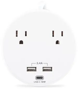 CyberPower P205UC 2-Outlet Round Surge Protector with 2x USB-A and 1x USB-C Port, White