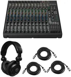 Mackie 1642VLZ4 16-Channel Compact 4-Bus Analog Mixer, Bundle with TAPH100 Headphones and 4x 25' 3-Pin XLR Microphone Cable