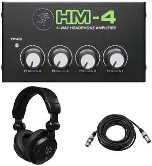 Mackie HM-4 4-Way Headphone Amplifier, Bundle with TAPH100 Headphones and 1/4" TRS Male Cable