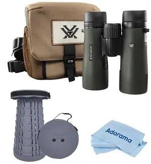 Vortex Optics 8x42 Diamondback HD Waterproof Roof Prism Binocular with 7.5 Degree Angle of View, Bundle with Telescoping Stool/Chair and Cleaning Cloth