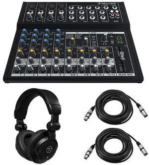 Mackie Mix12FX 12-Channel Compact Mixer with Effects, Bundle with TAPH100 Headphones and 2x XLR Cable
