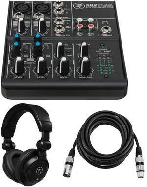 Mackie 4-Channel Ultra Compact Mixer, Bundle with TAPH100 Headphones and XLR Cable