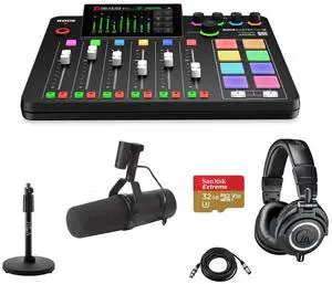 Rode RODECaster Pro II Integrated Audio Production Studio Console Bundle with SM7B Mic, ATH-M50x Headphones, Mic Stand, M to F XLR Cable, 32GB microSD Card