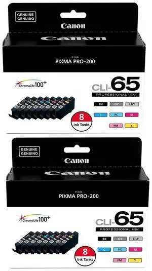 Canon 2 Pack CLI-65 Eight Color Ink Tank Value Pack for PIXMA Pro-200 Printer