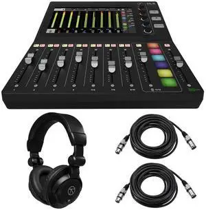Mackie DLZ Creator Adaptive Digital Mixer with Mix Agent Technology, Bundle with TAPH100 Headphones and 2x XLR Cables