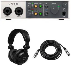 Universal Audio Volt 2 Portable 2x2 USB Type-C Audio/MIDI Interface, Bundle with TAPH100 Monitor Headphones and 25' Microphone Cable