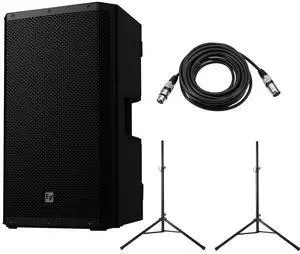 Electro-Voice ZLX-G2 15" 1000W 2-Way Bluetooth Powered Loudspeaker, Black, Bundle with Stands and Cable