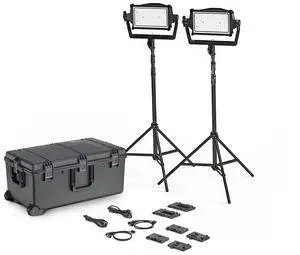 Litepanels Astra IP Half Bi-Color LED 2-Light Traveler Kit with 2x Gold Mount and V-Mount Battery Brackets