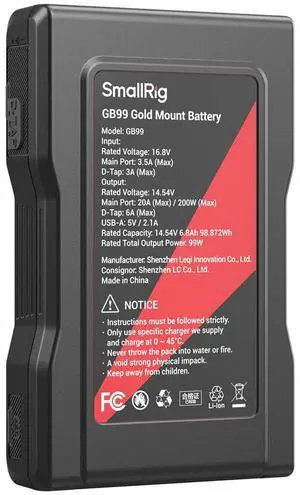 SmallRig GB99 99Wh 14.8V 6800mAh Lithium-Ion Gold Mount Battery