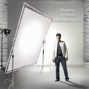 Glow 8x8' Portable Butterfly Light Modifier Collapsible Kit With 2x Flashpoint C-Stands and 6x Empty Saddle Sandbag 18lbs