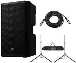 Electro-Voice ZLX-G2 12" 1000W 2-Way Bluetooth Powered Loudspeaker, Black, Bundle with Stands and Cable