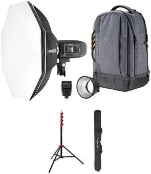 Westcott FJ400 Strobe 1-Light Backpack Kit with FJ-X3m Universal Wireless Trigger, Bundle with Flashpoint Pro Air-Cushioned Heavy-Duty Light Stand, Red/9.5'