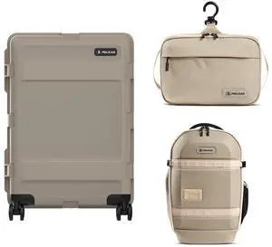 Pelican ATX 25" Waterproof Wheeled Check-In Hard Travel Case, Bundle with PX25 25L Travel Backpack and DK5 ModPak Travel Toiletry Bag, Sand