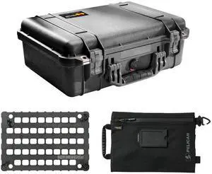 Pelican 1500 Protector Watertight Hard Case without Foam Insert, Bundle with 1500MP Panel Lid Organizer and SPL ModPak Large Storage Pouch, Black