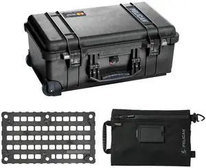 Pelican 1510 Protector Watertight Wheeled Hard Case without Foam Insert, Bundle with 1510MP Panel Lid Organizer and SPL ModPak Large Storage Pouch, Black