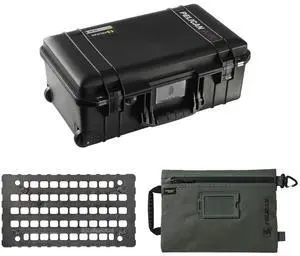 Pelican 1535 Air Waterproof Wheeled Carry-On Hard Case without Foam Insert, Black, Bundle with 1535M Panel Lid Organizer and SPL ModPak Large Storage Pouch