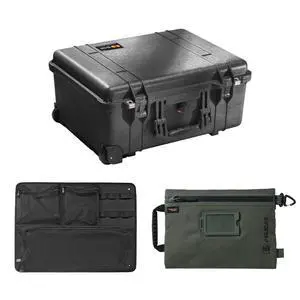 Pelican 1560 Protector Watertight Wheeled Hard Case without Foam Insert, Black, Bundle with PC1569 Lid Organizer and SPL ModPak Large Storage Pouch