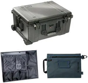Pelican 1610 Protector Watertight Wheeled Hard Case without Foam Insert, Black, Bundle with PC1609 Photo Lid Organizer and SPL ModPak Large Storage Pouch