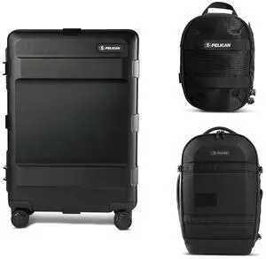 Pelican ATX 25" Waterproof Wheeled Check-In Hard Travel Case, Bundle with PX25 25L Travel Backpack and PCS ModPak Small Packing Cube, Black