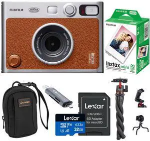 Fujifilm Instax Mini Evo Instant Film Camera, Brown + Accessories Kit