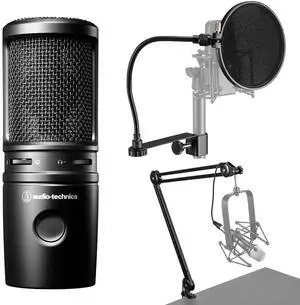 Audio-Technica AT2020USB-X Cardioid Condenser USB Microphone, Bundle with Broadcast Arm and Pop Filter