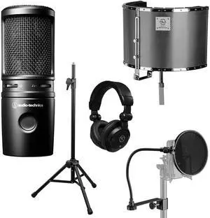 Audio-Technica AT2020USB-X Cardioid Condenser USB Microphone, Bundle with TAPH100 Headphones, Pop Filter, Reflection Filter and Tripod Mic Stand