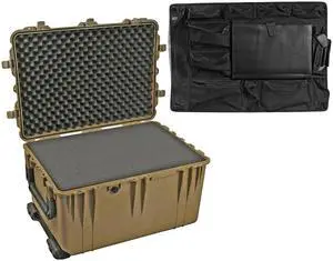 Pelican 1660 Watertight Wheeled Hard Case with Foam Insert, Desert Tan, Bundle with PC1669 Photo Lid Organizer