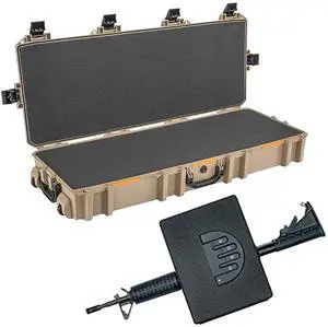 Pelican V730 Wheeled Vault Tactical Rifle Case, Tan, Bundle with AR1000 Assault Rifle Vault