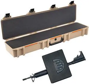 Pelican V770 Vault Single Scoped Rifle Case, Tan, Bundle with AR1000 Assault Rifle Vault
