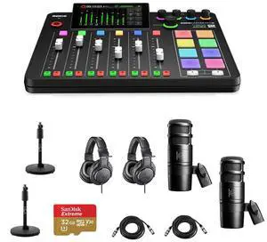 Rode RODECaster Pro II Integrated Audio Production Studio Console Bundle with 2x AT2040 Mic, 2x ATH-M20x Headphones, 2x Mic Stand, 2x M to F XLR Cable, 32GB microSD Card