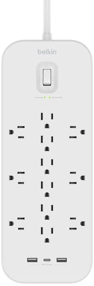 Belkin 12-Outlet Surge Protector with USB Ports and 6' Power Cord, White