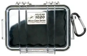 Pelican 1020 Watertight Hard Micro Case with Rubber Liner - Clear / Black