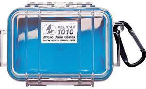 Pelican 1010 Watertight Hard Micro Case with Rubber Liner - Clear / Blue