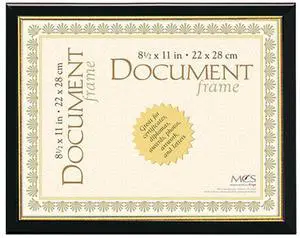 MCS Step Document Frame, Wall Size, -3/4" Width, for a 8.5x11" Photograph, Color Black with Gold Trim
