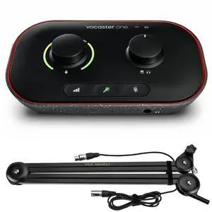 Focusrite Vocaster One Podcast Interface for Solo Content Creators, Bundle with H&A Broadcast Arm