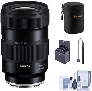 Tamron 17-50mm f/4 Di III VXD Lens for Sony E, Bundle with 67mm Filter Kit, Medium Soft Lens Cas, Cleaning Kit and Lens Cap Tether