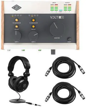 Universal Audio Volt 276 Portable 2x2 USB Type-C Audio/MIDI Interface with Built-In Compressor, Bundle with TAPH100 Headphones and 2x 25' XLR Microphone Cable