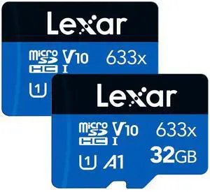 Lexar BLUE Series High-Performance 633x 32GB UHS-I microSDHC Memory Card, 2-Pack