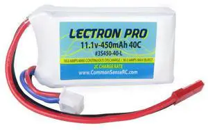 COMMON SENSE RC Lectron Pro 11.1V 450mAh 40C LiPo Battery with JST Connector for Blade Torrent 110 FPV, 180 CFX & E-flite Mustang 280 Planes