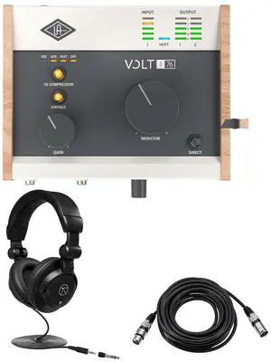 Universal Audio Volt 176 Portable 1x2 USB Type-C Audio/MIDI Interface with Built-In Compressor, Bundle with TAPH100 Headphones and 25' XLR Microphone Cable