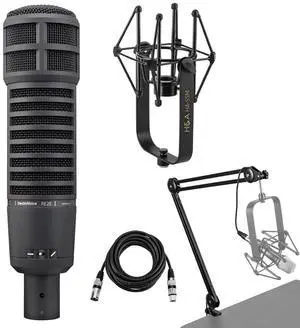 Electro-Voice RE20 Variable-D Dynamic Cardioid Microphone, Black, Bundle with Microphone Suspension Shock Mount, Broadcast Arm and 15' XLR M to F Microphone Cable