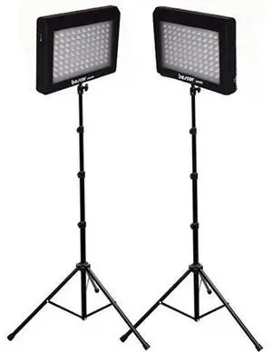 Bescor - LED-95DK2 - Bescor Dual 95 Watt 6500K Daylight Balanced Dimmable LED Video Light Fixtures & Stands