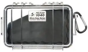 Pelican 1040 Watertight Hard Micro Case with Rubber Liner - Clear / Black